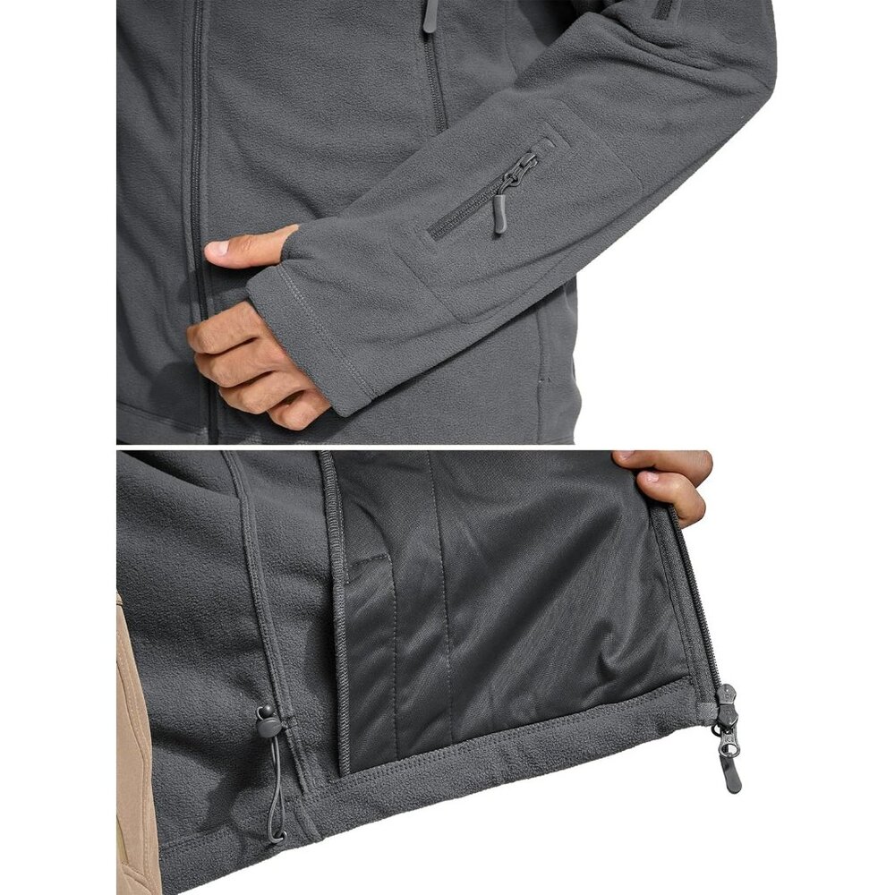 Men's Gray Fleece Jacket Black Hoodies Winter Coats Windproof Hoodies - Picture 6 of 7